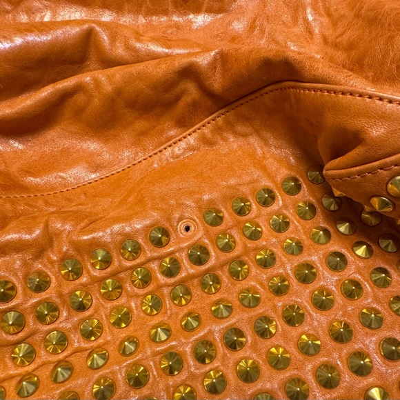Rebecca Minkoff Orange Leather Studded Bottom Slouch Tote Bag